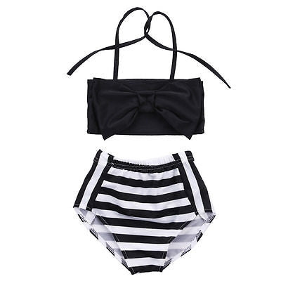 Cute Baby Girl Bikini Striped Triangle Bow Bathing Suit Proud Princess Beachwear, 70, 80, 110 70 Black