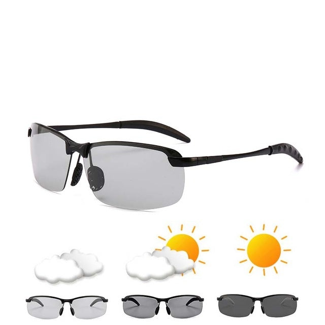 Photochromic Sunglasses Day and Night Vision Driving Eyewear, Black, Gun Metal, Sliver Black
