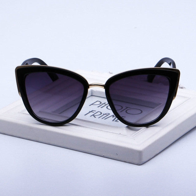 Fashion Cat Eye Vintage Gradient Glasses UV400 Sunglasses for Ladies, Black, Brown Black