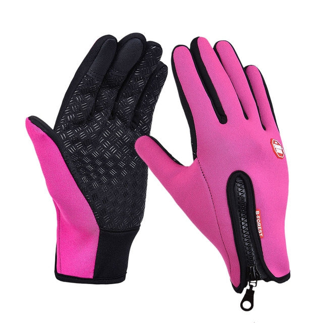 Outdoor Sports Hiking Winter Leather Soft Warm Bike Gloves For Men Women, L, M, S, XL – Waterproof, Leather L Red