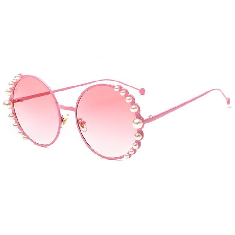 Women Sunglasses Metal Round Frame Pearl Embellished Sunglasses, Gold Frame Grey Lens, Gold Frame Brown Lens, Gold Frame Blue Pink Lens, Gold Frame Purple Pink Lens, Gold Frame Blue Lens, Gold Frame Champagne Lens, Pink Frame Pink Lens... – Durable... Pink Frame Pink Lens