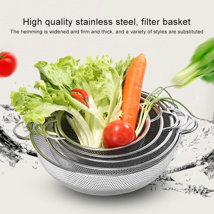 Stainless Steel Round Wash Basket Binaural Wash Rice Basket Drain Basin, 22cm, 25cm, 28cm, 31cm