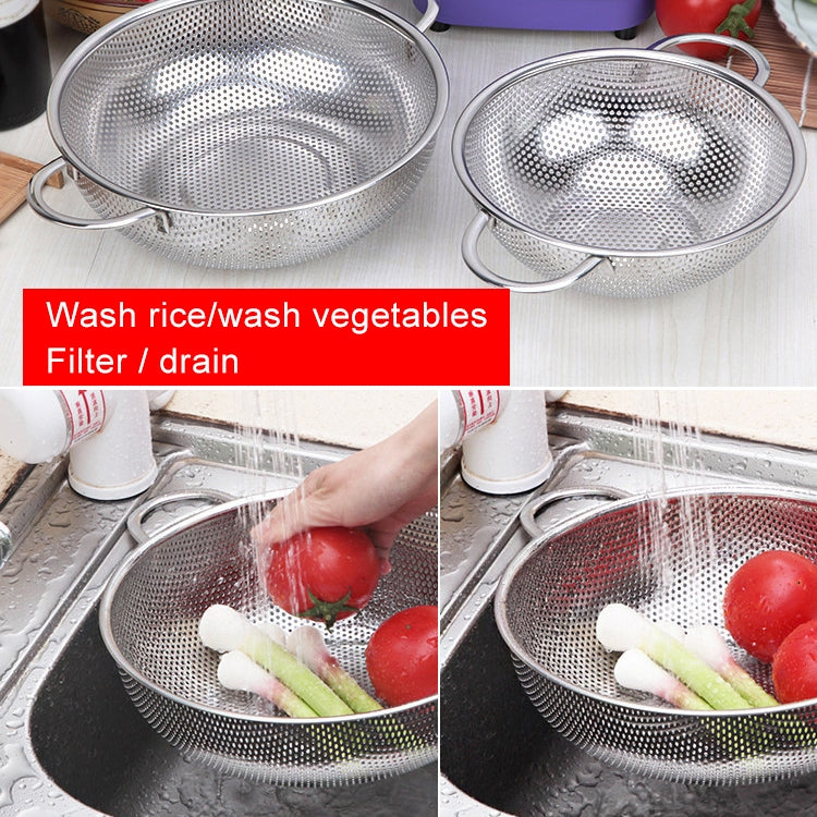 Stainless Steel Round Wash Basket Binaural Wash Rice Basket Drain Basin, 22cm, 25cm, 28cm, 31cm