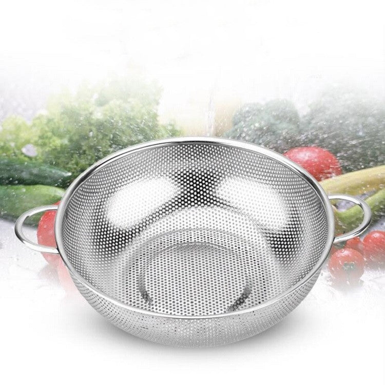 Stainless Steel Round Wash Basket Binaural Wash Rice Basket Drain Basin, 22cm, 25cm, 28cm, 31cm 22cm