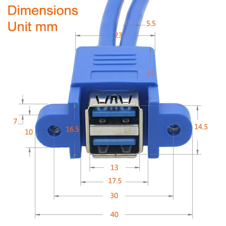 Motherboard 20pin Turn Double USB3.0 Extension Cable with Ear Baffle Cable, Blue – Magnetic, Data Transmission