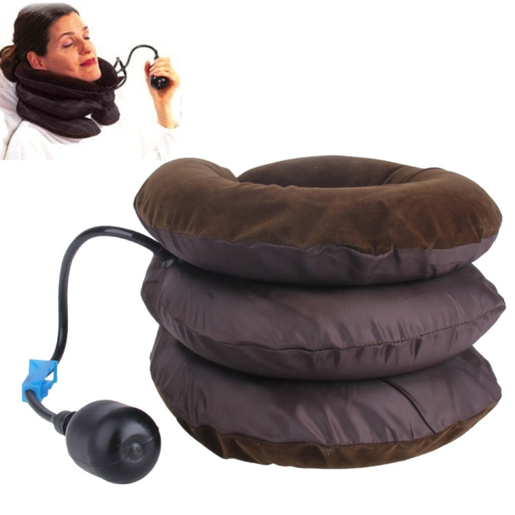 Inflatable Air Cervical Neck Traction Device Soft Head Back Shoulder Neck Ache Massager Headache Pain Relieve Relaxation Brace, Half Cashmere (Coffee) Half Cashmere (Coffee)