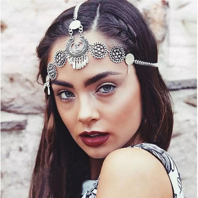 Silver Vintage Tassel Hair Jewelry Metal Coin Headband Long Punk Head Chain Piece Forehead Headpiece Default Title