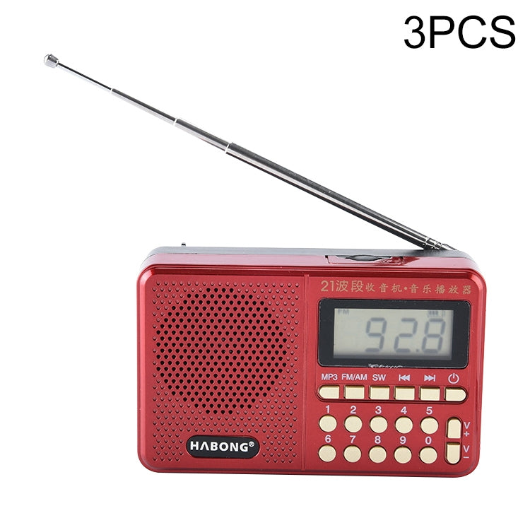 3 PCS HABONG KK-170 Portable 21 Bands FM/AM/SW Radio Rechargeable Radio Receiver Speaker, Support USB / TF Card / MP3 Music Player Default Title