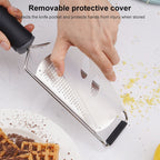 Cheese Grater Stainless Steel Blade Cheese Slicer Lemon Grater Chocolate Scraping Planer with Protective Cover, Cheese Grater (Black)