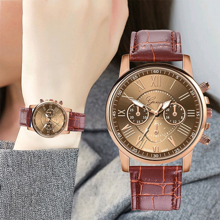 Three-eye Six-needle Imitation Belt Quartz Watch for Women / Men, Black, Blue, Brown, White Brown