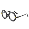Women Vintage Round Frame Gradient Shades Sun Glasses, Transparent, Black Gray, Orange, Silver, Yellow, Pink, Black and Pink