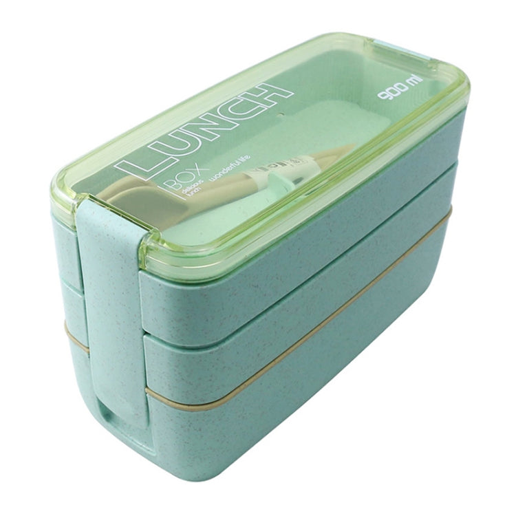 900ml 3 Layers Bento Box Lunch Box Food Container Wheat Straw Material Microwavable Dinnerware Lunchbox Green
