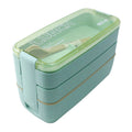 900ml 3 Layers Bento Box Lunch Box Food Container Wheat Straw Material Microwavable Dinnerware Lunchbox Green