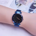 Wrist Watch – Luxury Mesh Ladies Clock Magnet Buckle Starry Diamond Geometric Quartz... Blue