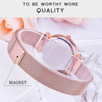 Wrist Watch – Luxury Mesh Ladies Clock Magnet Buckle Starry Diamond Geometric Quartz...