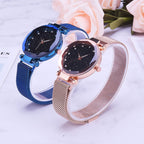 Wrist Watch – Luxury Mesh Ladies Clock Magnet Buckle Starry Diamond Geometric Quartz...
