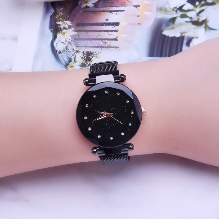 Wrist Watch – Luxury Mesh Ladies Clock Magnet Buckle Starry Diamond Geometric Quartz... Black