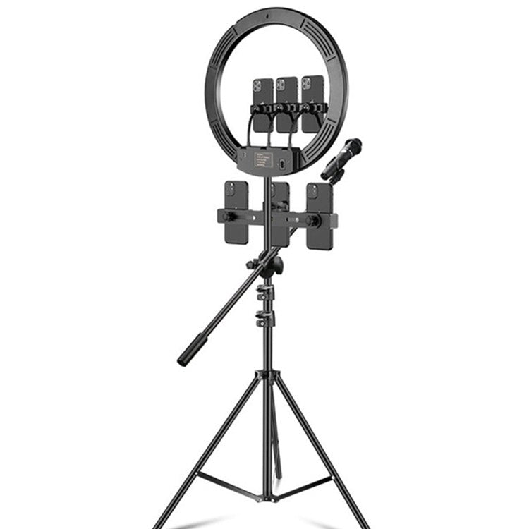 Dimmable Color Temperature LED Ring Fill Light Live Broadcast Set, 14 inch+Phone Clip With 2.1m Tripod Mount, CN Plug, 18 inch+ Phone Clip With 2.1m Tripod Mount, CN Plug, 18 inch+6 Phone Clips+Microphone Pole With 2.1m Tripod Mount, CN Plug 18 inch+6 Phone Clips+Microphone Pole With 2.1m Tripod Mount, CN Plug