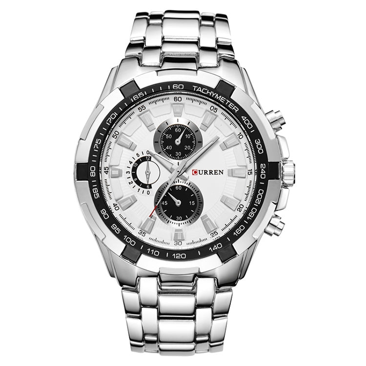 CURREN 8023 Men Stainless Steel Analog Sport Quartz Watch, White case white face, Silver case gold face, Silver case gold ring black face, Black case white face, Black case black face, Black case gold ring white face, Black case gold face... White case white face