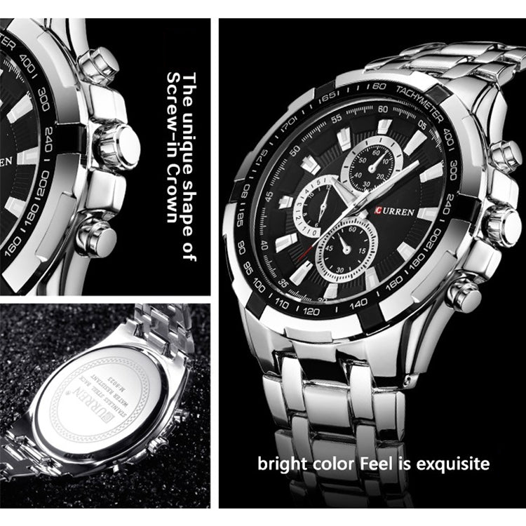 CURREN 8023 Men Stainless Steel Analog Sport Quartz Watch, White case white face, Silver case gold face, Silver case gold ring black face, Black case white face, Black case black face, Black case gold ring white face, Black case gold face...