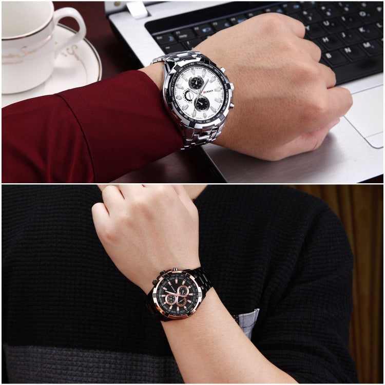 CURREN 8023 Men Stainless Steel Analog Sport Quartz Watch, White case white face, Silver case gold face, Silver case gold ring black face, Black case white face, Black case black face, Black case gold ring white face, Black case gold face...