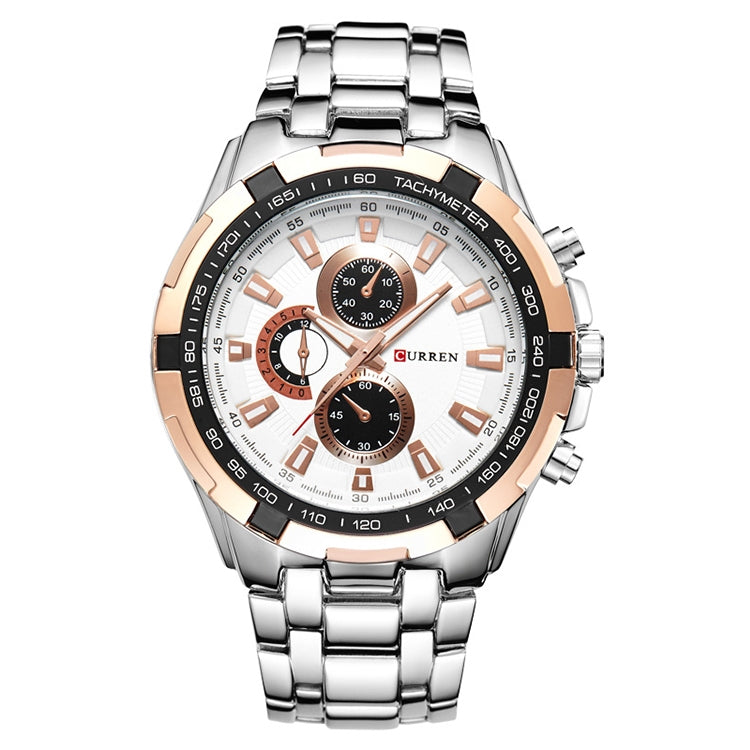 CURREN 8023 Men Stainless Steel Analog Sport Quartz Watch, White case white face, Silver case gold face, Silver case gold ring black face, Black case white face, Black case black face, Black case gold ring white face, Black case gold face... Silver case gold face