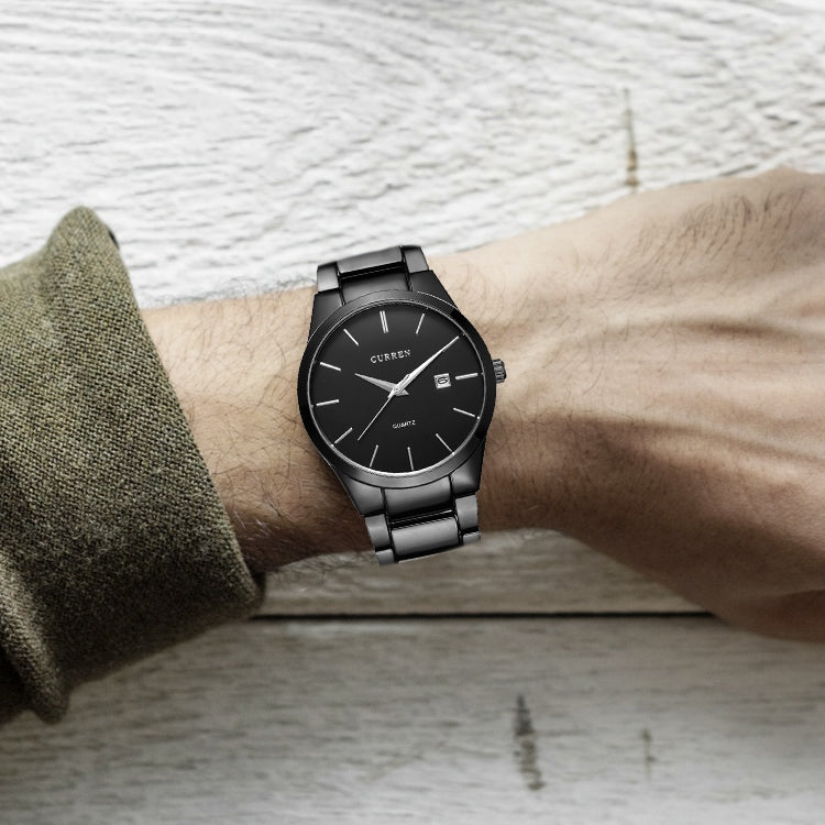 CURREN 8106 Fashion Business Calendar Waterproof Full Steel Quartz Watch, black case black face, white case black face, black case white face, white case white face