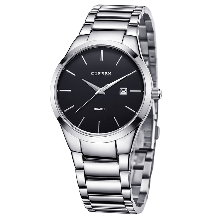CURREN 8106 Fashion Business Calendar Waterproof Full Steel Quartz Watch, black case black face, white case black face, black case white face, white case white face white case black face