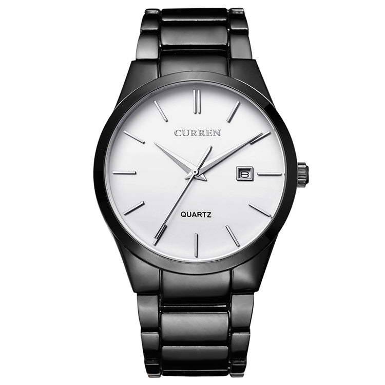 CURREN 8106 Fashion Business Calendar Waterproof Full Steel Quartz Watch, black case black face, white case black face, black case white face, white case white face black case white face