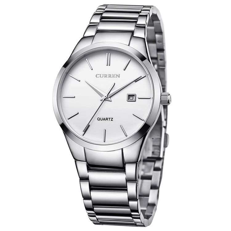 CURREN 8106 Fashion Business Calendar Waterproof Full Steel Quartz Watch, black case black face, white case black face, black case white face, white case white face white case white face