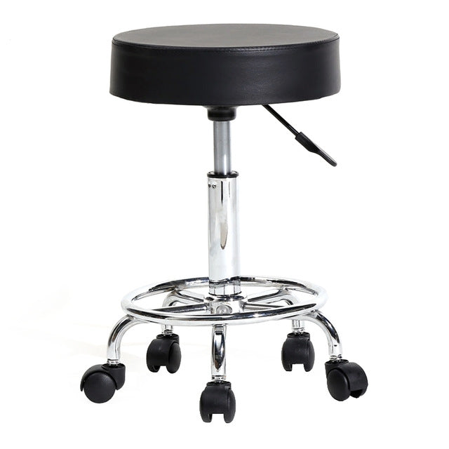 Adjustable Beauty Barber Shop Bar Lift Pulley Stool Movable Stool Chair – Leather Black