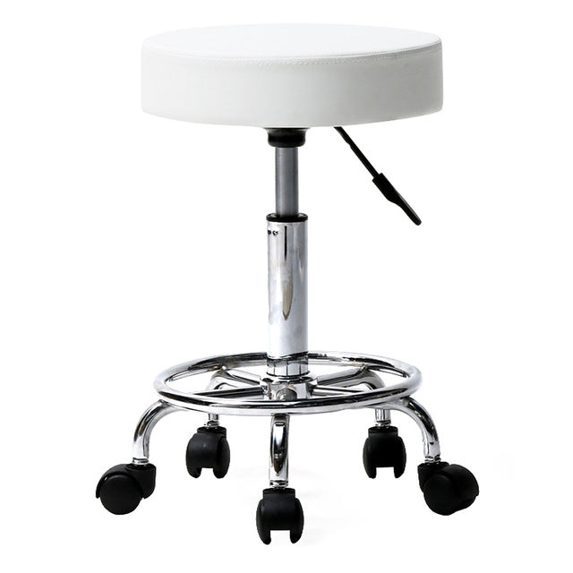 Adjustable Beauty Barber Shop Bar Lift Pulley Stool Movable Stool Chair – Leather White