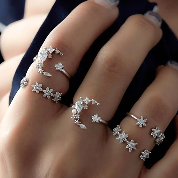 5 PCS/Set Vintage Women Star Moon Adjustable Ring Set Default Title