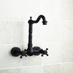 Wall-mounted Bathroom All Bronze Cold Hot Water Ancient Wall Faucet Black ancient