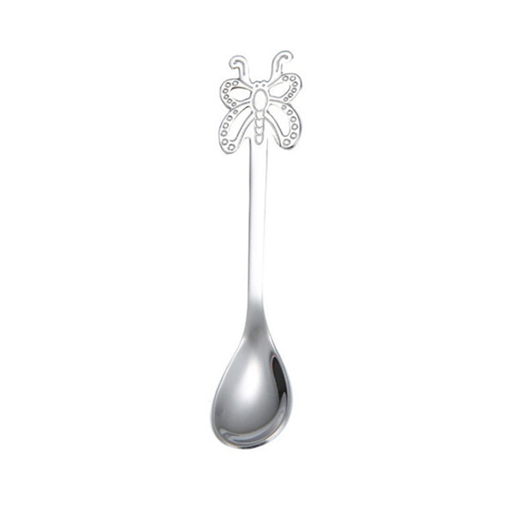 Multicolor Stainless Steel Butterfly Coffee Spoon Fruit Cold Drink Ice Cream Dessert Tea Spoon, Silver, Gold, Rose Gold, Rainbow, Black, Purple – Durable Build, Easy to Use Silver