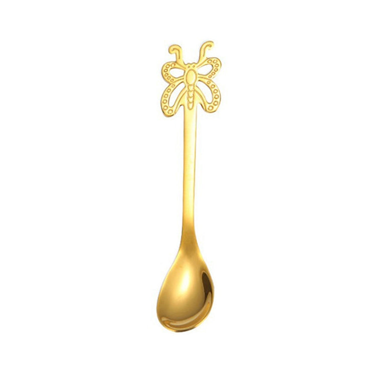 Multicolor Stainless Steel Butterfly Coffee Spoon Fruit Cold Drink Ice Cream Dessert Tea Spoon, Silver, Gold, Rose Gold, Rainbow, Black, Purple – Durable Build, Easy to Use Gold