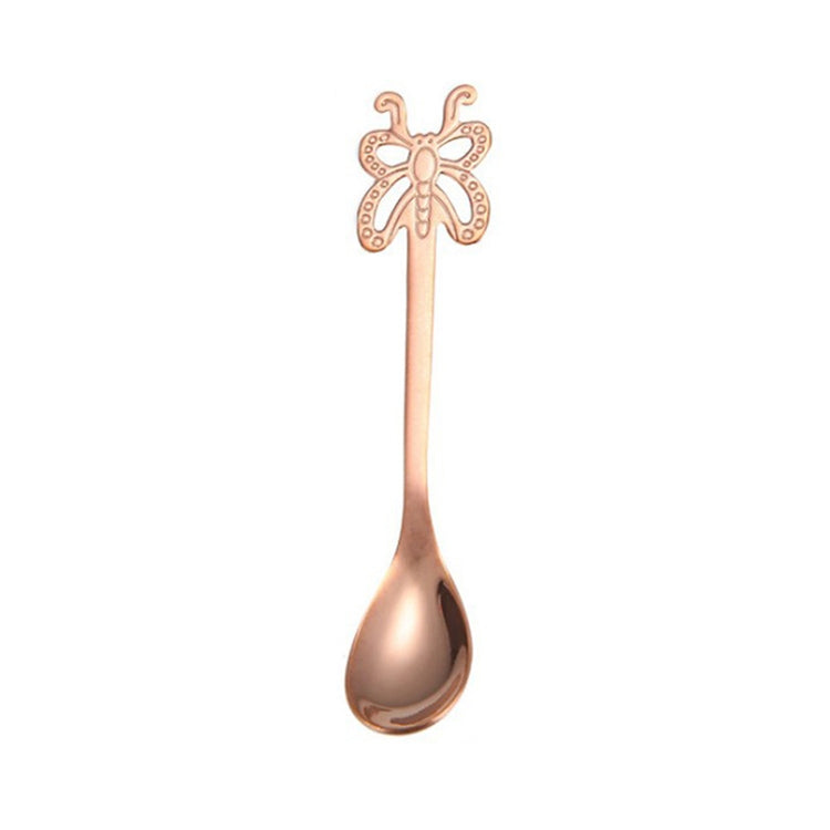 Multicolor Stainless Steel Butterfly Coffee Spoon Fruit Cold Drink Ice Cream Dessert Tea Spoon, Silver, Gold, Rose Gold, Rainbow, Black, Purple – Durable Build, Easy to Use Rose Gold
