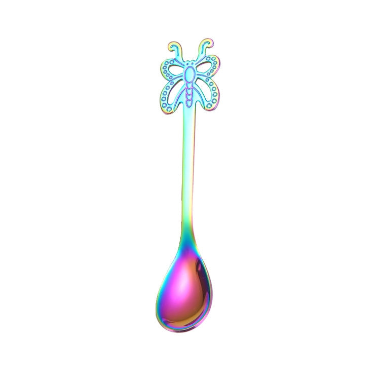 Multicolor Stainless Steel Butterfly Coffee Spoon Fruit Cold Drink Ice Cream Dessert Tea Spoon, Silver, Gold, Rose Gold, Rainbow, Black, Purple – Durable Build, Easy to Use Rainbow
