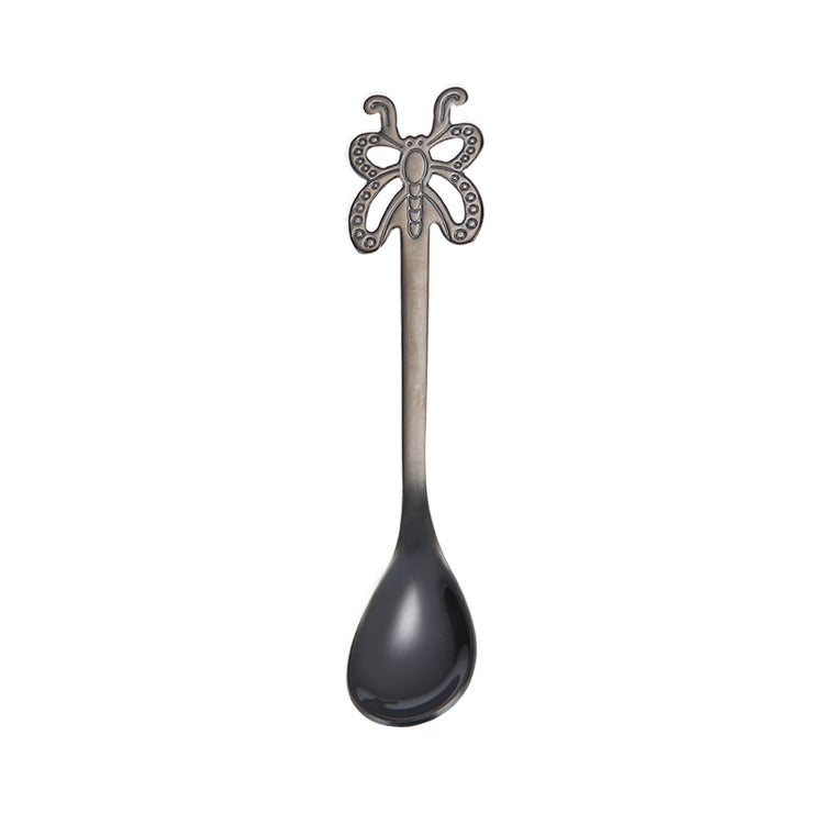 Multicolor Stainless Steel Butterfly Coffee Spoon Fruit Cold Drink Ice Cream Dessert Tea Spoon, Silver, Gold, Rose Gold, Rainbow, Black, Purple – Durable Build, Easy to Use Black