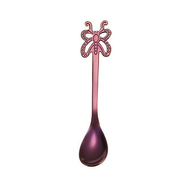 Multicolor Stainless Steel Butterfly Coffee Spoon Fruit Cold Drink Ice Cream Dessert Tea Spoon, Silver, Gold, Rose Gold, Rainbow, Black, Purple – Durable Build, Easy to Use Purple