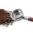 Stainless Steel Coffee Machine Filter Bracket Coffee Bottomless Wooden Handle, Coffee Machine Filter – Non-slip