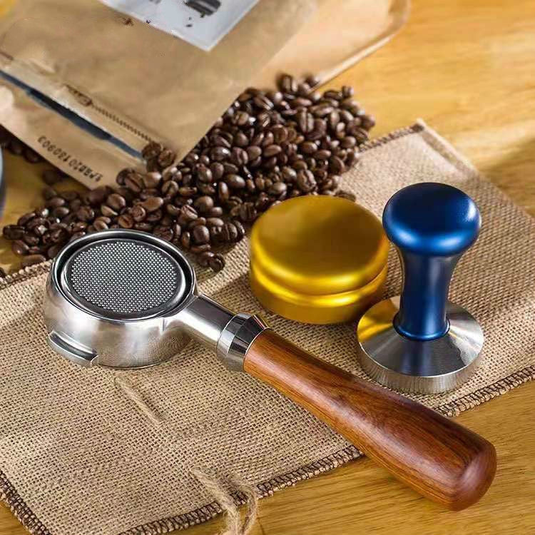 Stainless Steel Coffee Machine Filter Bracket Coffee Bottomless Wooden Handle, Coffee Machine Filter – Non-slip