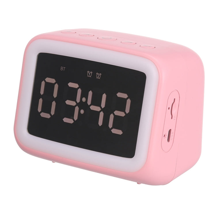 BT-511 Mini LED HD Mirror Bluetooth Speaker, Support 32GB TF Card & 3.5mm AUX & Dual Alarm Clock & Real-time Temperature & Hands-free Calling, White, Pink, Black, Red – Bluetooth, 4K Pink