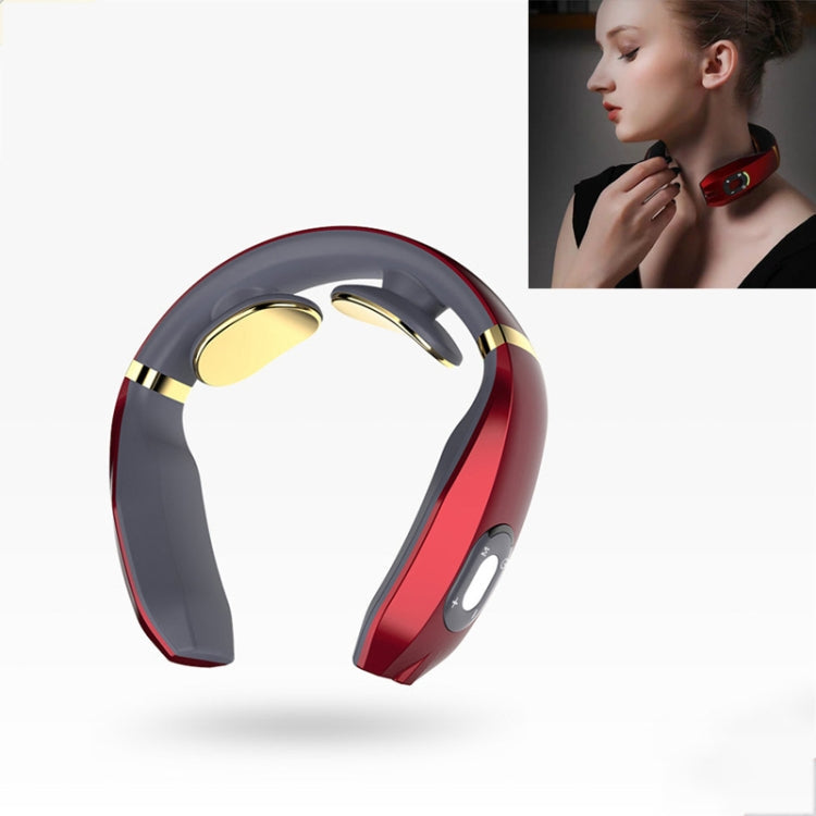 Cervical Vertebra Massager Charging Intelligent Pulse Physiotherapy Instrument Electromagnetic Vibration Neck Protector, Black, Red – Magnetic Red