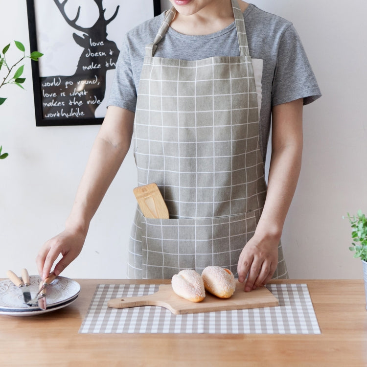 Nordic Style Cotton Linen Printing Apron Grey Grid