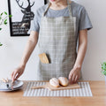 Nordic Style Cotton Linen Printing Apron Grey Grid