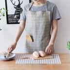Nordic Style Cotton Linen Printing Apron Grey Grid