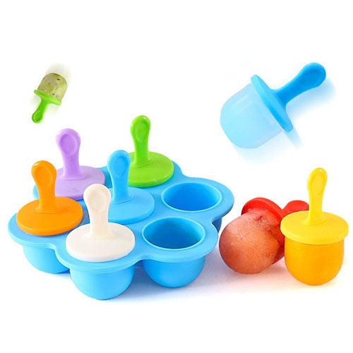 Silicone Mini Ice Pops Mold Ice Cream Ball Lolly Maker Popsicle Molds Baby DIY Food Supplement Tool Blue