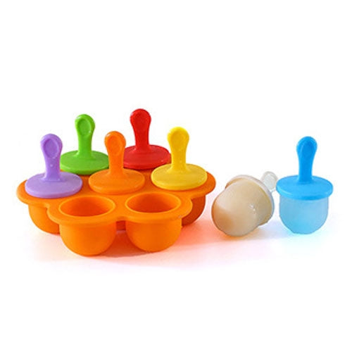 Silicone Mini Ice Pops Mold Ice Cream Ball Lolly Maker Popsicle Molds Baby DIY Food Supplement Tool – Durable Build, Easy to Use Orange
