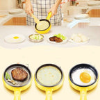 Multifunction Mini Non-Stick Frying Pan Boiler Steamer Cooker Poached Eggpot, Yellow single frying pan + wooden shovel, Pink single frying pan + wooden shovel, Blue single frying pan + wooden shovel, Yellow single layer package + wooden shovel... –...
